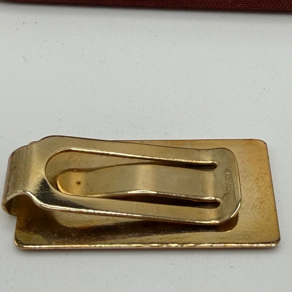 Vintage Anson Gold Tone Textured Rectangle Oval Tie Clip with Original‎ Box USA